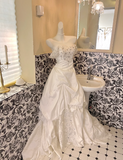 Ndyad Off-the-shoulder Ball Gown Taffeta Long Wedding Dresses Beaded White Bridal Gowns HZ1024