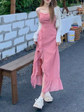 Ndyad Rose Print Ruffled Slit Suspender Maxi Dress HZ1024