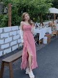 Ndyad Rose Print Ruffled Slit Suspender Maxi Dress HZ1024