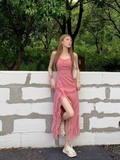 Ndyad Rose Print Ruffled Slit Suspender Maxi Dress HZ1024