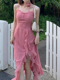 Ndyad Rose Print Ruffled Slit Suspender Maxi Dress HZ1024