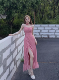 Ndyad Rose Print Ruffled Slit Suspender Maxi Dress HZ1024