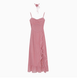 Ndyad Rose Print Ruffled Slit Suspender Maxi Dress HZ1024