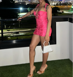 Ndyad Bodycon Homecoming Dressses Satin Hot Pink Short Prom Dresses Sleeveless Birthday Dresses HZ1024