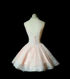 Ndyad V-neck A-Line Short Prom Dresses Sequin Tulle Pink Homecoming Dresses HZ1024