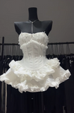 Ndyad Strapless Ball Gown White Birthday Dresses Sexy Christmas Dress HZ1024