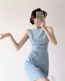Ndyad blue sleeveless short suspender skirt HZ1024