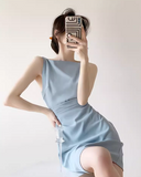 Ndyad blue sleeveless short suspender skirt HZ1024