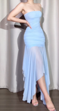 Ndyad Strapless Bodycon Long Prom Dresses Chiffon Gray Blue Long Formal Dresses HZ1024