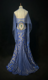 Ndyad Spaghetti Strap Sheath Long Prom Dresses Satin Blue Long Formal Dresses HZ1024