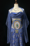 Ndyad Spaghetti Strap Sheath Long Prom Dresses Satin Blue Long Formal Dresses HZ1024