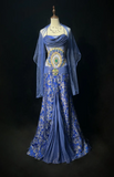Ndyad Spaghetti Strap Sheath Long Prom Dresses Satin Blue Long Formal Dresses HZ1024