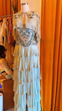 Ndyad Spaghetti Strap Sheath Long Prom Dresses Chiffon Beaded Applique Long Formal Dresses HZ1024