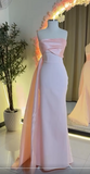 Ndyad Strapless Sheath Long Prom Dresses Chiffon Satin New Year Evening Dress Pink Formal Dresses HZ1024