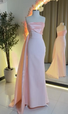Ndyad Strapless Sheath Long Prom Dresses Chiffon Satin New Year Evening Dress Pink Formal Dresses HZ1024