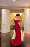 Ndyad Sweetheart Neck Sheath Long Prom Dresses Satin New Year's Eve Dress Red Formal Dresses HZ1024