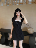 Evafashion A-line bow stitching black dress HZ1024