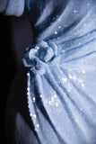 Ndyad Off-the-shoulder Sheath Long Prom Dresses Sequin Sparkly Blue Formal Dresses HZ1024