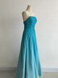 Ndyad Strapless A-Line Long Prom Dresses Beaded Chiffon Blue Formal Dresses Vintage Evening Dresses HZ1024