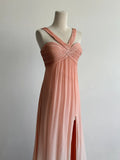 Ndyad V-neck Sheath Long Prom Dresses Vintage Chiffon Peach Evening Dress with Slits HZ1024