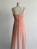 Ndyad V-neck Sheath Long Prom Dresses Vintage Chiffon Peach Evening Dress with Slits HZ1024