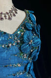 Ndyad Asymmetric Neck Mermaid Long Prom Dresses Vintage Tulle Sequin Blue Evening Dress Applique Sweet 16 Dress HZ1024