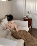 Evafashion A-line halter neck suspender V-neck backless dress HZ1024