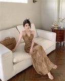 Evafashion A-line halter neck suspender V-neck backless dress HZ1024