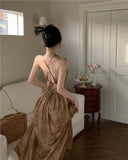 Evafashion A-line halter neck suspender V-neck backless dress HZ1024