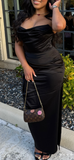 Ndyad Strapless Sheath Long Prom Dresses Satin Black Evening Dresses HZ1024