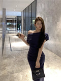 Ndyad Temperament sexy slim off-shoulder short-sleeved dress HZ1024
