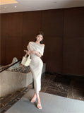 Ndyad Temperament sexy slim off-shoulder short-sleeved dress HZ1024