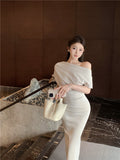 Ndyad Temperament sexy slim off-shoulder short-sleeved dress HZ1024