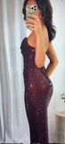 Ndyad Sheath Long Prom Dresses Sequin Brown Evening Dresses Elegant Strapless Wedding Guest Dresses HZ1024