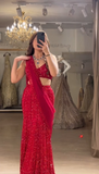 Ndyad Two-Piece Mermaid Long Prom Dresses Sequin Red New Year's Eve Dresses HZ1024