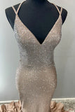 Ndyad Spaghetti Strap Sheath Long Prom Dresses Satin Champagne Wedding Guest Dresses HZ1024