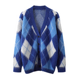 Ndyad style heavy diamond jacquard mid-length knitted cardigan HZ1024