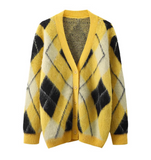 Ndyad style heavy diamond jacquard mid-length knitted cardigan HZ1024