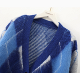 Ndyad style heavy diamond jacquard mid-length knitted cardigan HZ1024