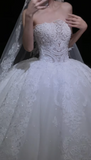 Ndyad Strapless Ball Gown with Lace Appliques Long Wedding Dresses with Beading White Bridal Gowns Sleeveless Bridal Dresses HZ1024