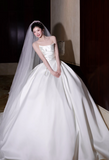 Ndyad Strapless A-Line Wedding Dresses Satin White Bridal Gowns Sleeveless Bridal Dresses HZ1024