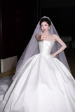 Ndyad Strapless A-Line Wedding Dresses Satin White Bridal Gowns Sleeveless Bridal Dresses HZ1024