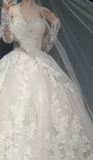 Ndyad Sweetheart Neck Ball Gown Lace Wedding Dresses Applique White Bridal Gowns Sleeveless Bridal Dresses HZ1024
