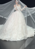 Ndyad Sweetheart Neck Ball Gown Lace Wedding Dresses Applique White Bridal Gowns Sleeveless Bridal Dresses HZ1024