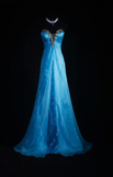 Ndyad Sweetheart Neck A-Line Long Prom Dresses Vintage Satin Blue Evening Dresses HZ1024