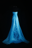 Ndyad Sweetheart Neck A-Line Long Prom Dresses Vintage Satin Blue Evening Dresses HZ1024