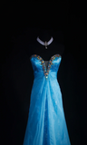Ndyad Sweetheart Neck A-Line Long Prom Dresses Vintage Satin Blue Evening Dresses HZ1024