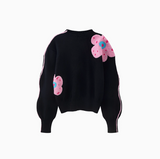 Evafashion floral contrast wave sleeve sweater HZ1024