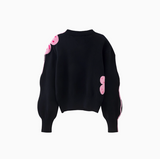 Evafashion floral contrast wave sleeve sweater HZ1024