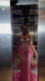 Ndyad Strapless Mermaid Pink Long Prom Dresses Beaded Applique Pink Evening Dresses HZ1024